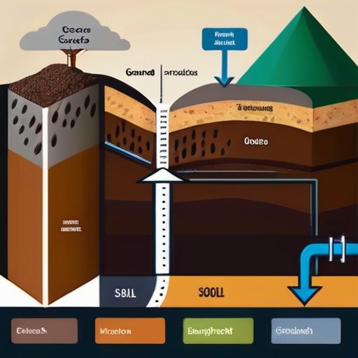 Срез различных реактивных грунтов с характеристиками и слоями, на фоне строительной площадки.