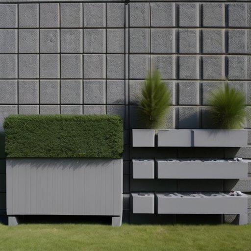 Стена из серых блоков с фоном различных погодных условий, демонстрирующая прочность строительных материалов.