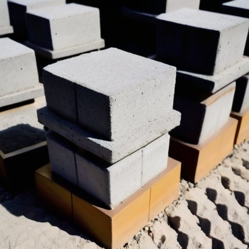 Кирпичи из серого бетона на строительной площадке.