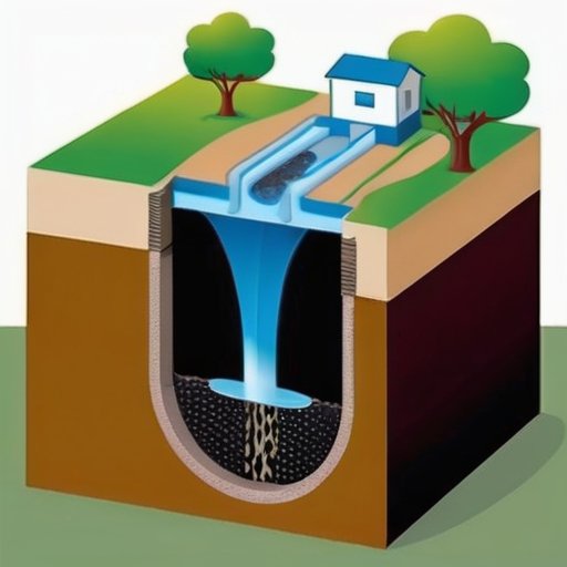 Схема скважины с водоносным слоем и насосом, иллюстрирующая извлечение воды.