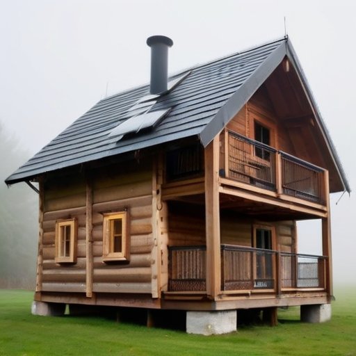 Деревянный дом в туманной атмосфере с высокими влажностью и температурой, подчеркивающий точку росы.