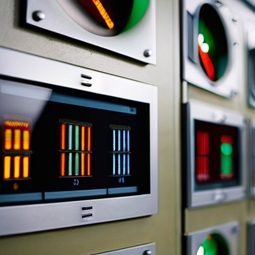 Современная вентиляционная система с дефектами: трещины, заб blockage, ржавчина, стрелки потока воздуха и цифровой монитор качества воздуха.