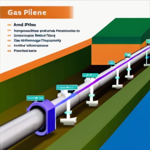 Диаграмма газопровода с выделенной вставкой, показывающая компоненты и меры безопасности.