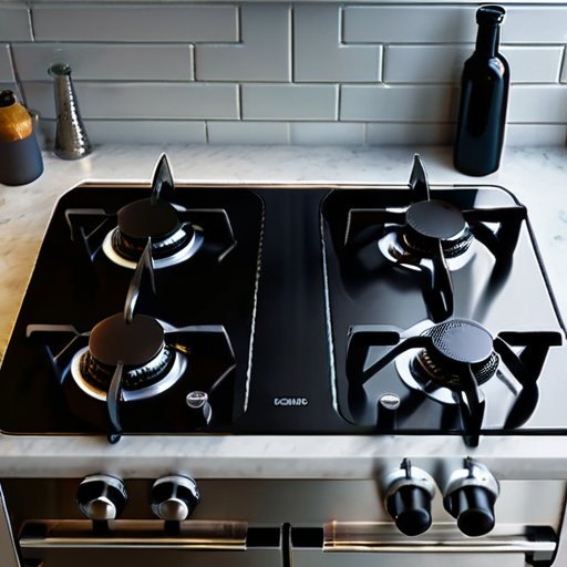 Чистая разобранная газовая плита с аккуратно расположенными деталями, выделенные сопловые насадки и инструменты для чистки.