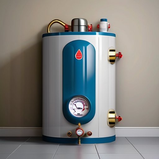 Современный водонагреватель с предупреждающей этикеткой 